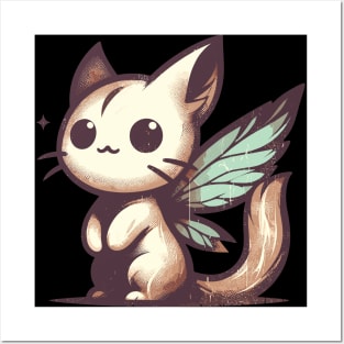 Retro Vintage Kawaii Magical Fairy Cat Posters and Art